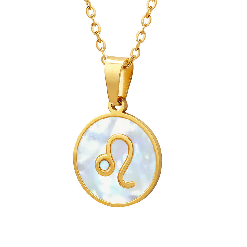 Wholesale Inlaid White Seashell Zodiac Pendant Plated 18K Real Gold Necklaces